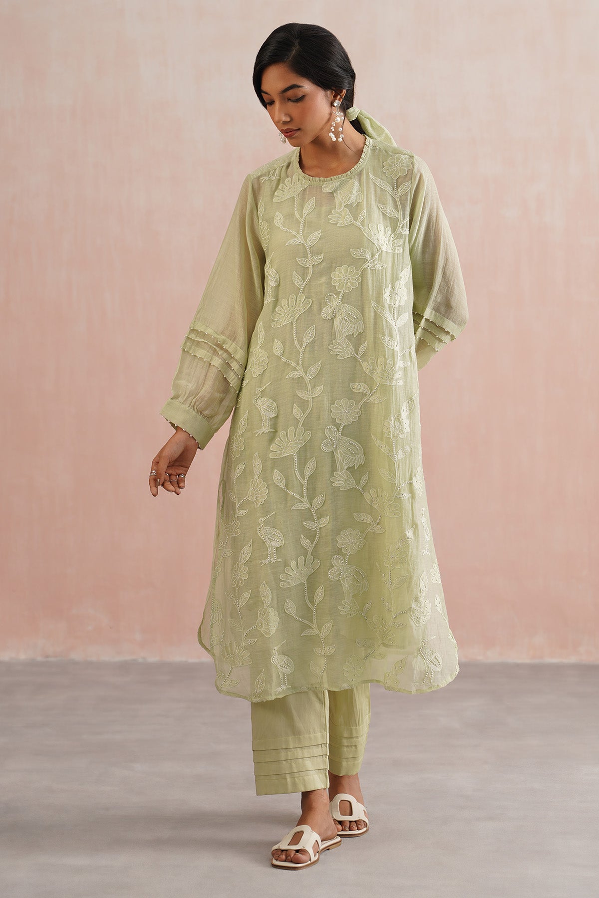 Buy Sage Green Pleated Co-ord Set for women online available at Scrollnshops